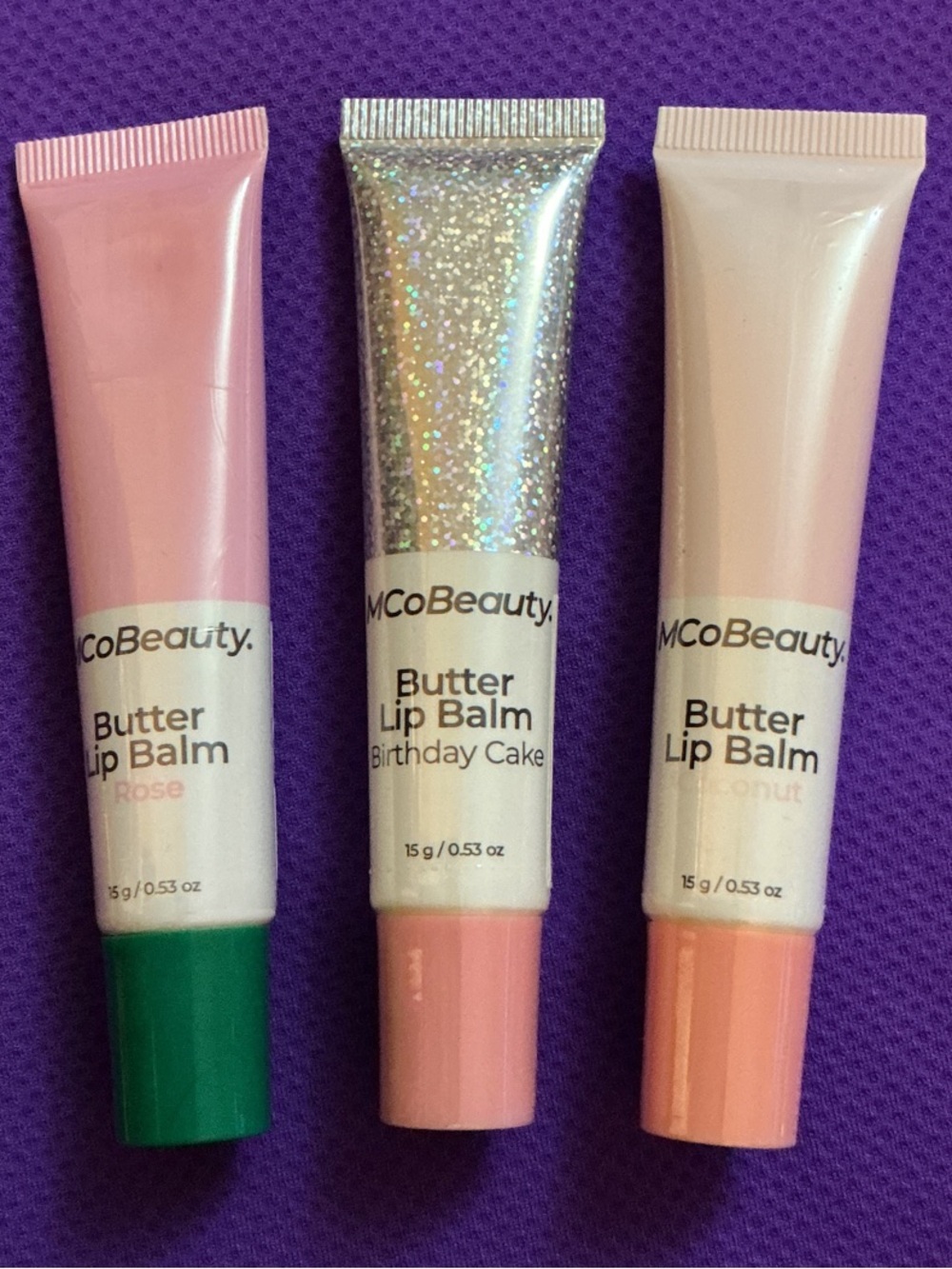 MCoBeauty Butter Lip Balm Trio - Rose, Birthday Cake & Coconut
